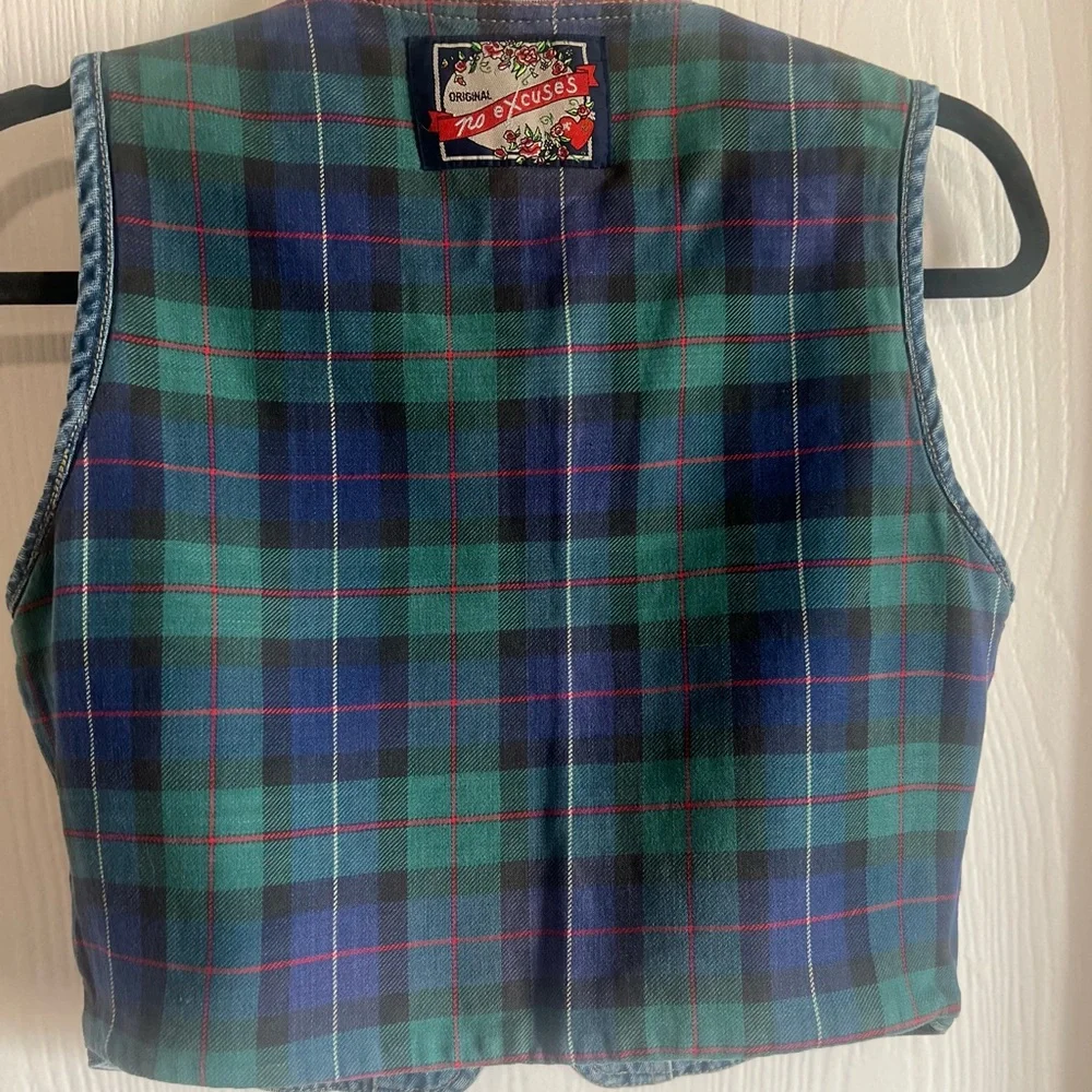 No Excuses Dungarees Reversible Plaid Classic Women’s Vintage 90s Vest Size M - Picture 10 of 12